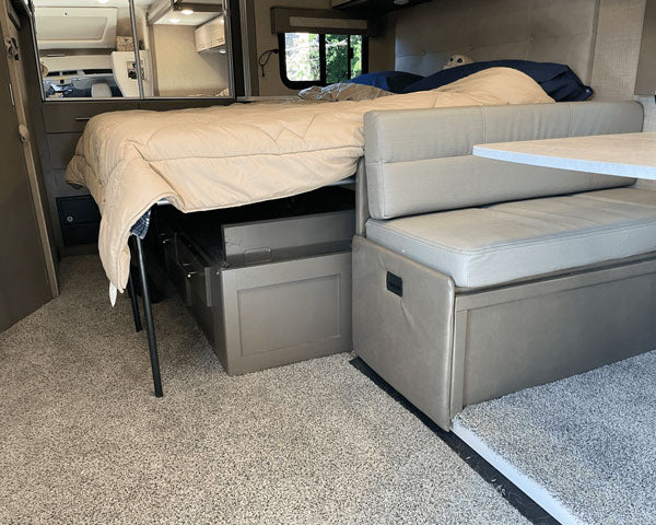 RV Camper Bed With A Custom Made Mattress And Linens