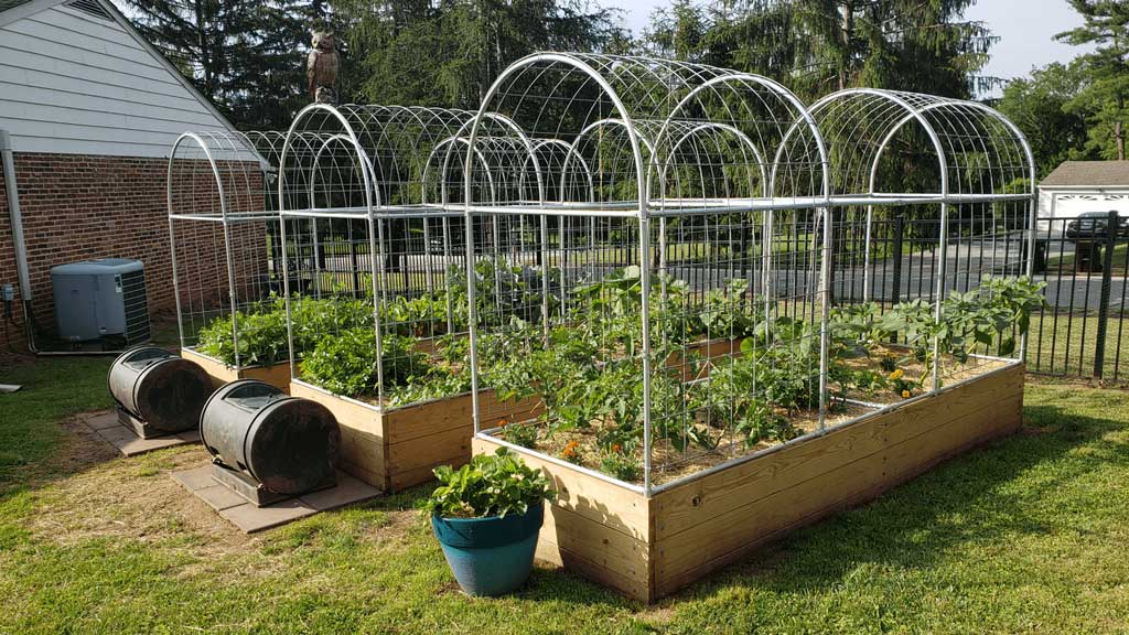 DIY Arched Garden Bed Trellis Made With Pipes And Connectors