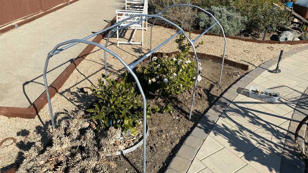 DIY hoophouse made with electrical tubing and clamp connectors