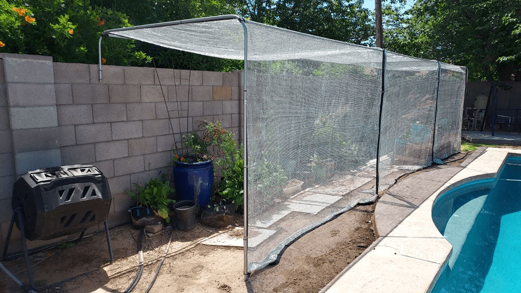 DIY garden sunshade made with emt conduit and maker pipe connectors