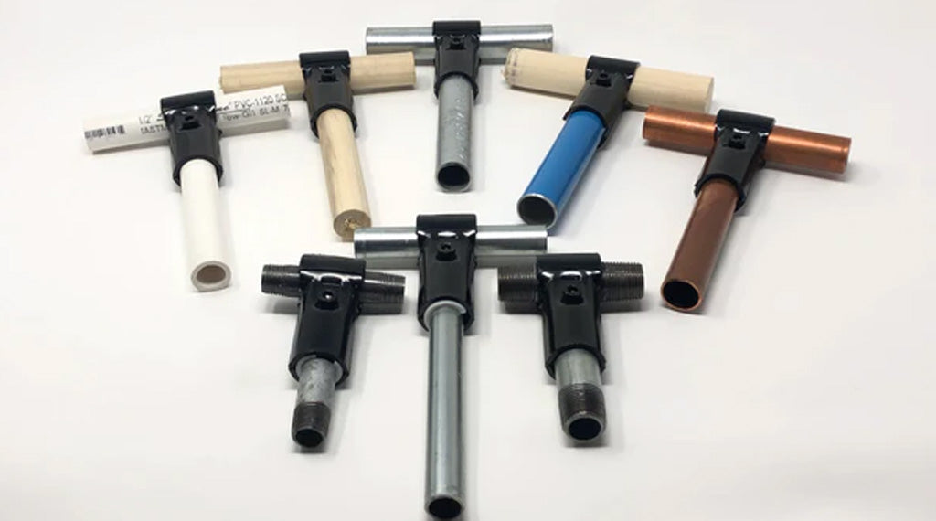 Maker Pipe clamp connectors holding various types of pipes