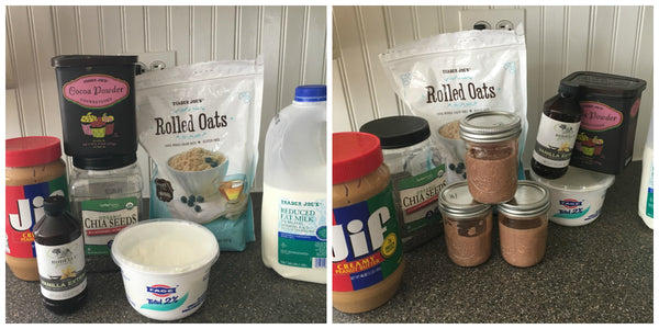 Ingredients for Edmondson version of Chocolate Peanut Butter Overnite Oats