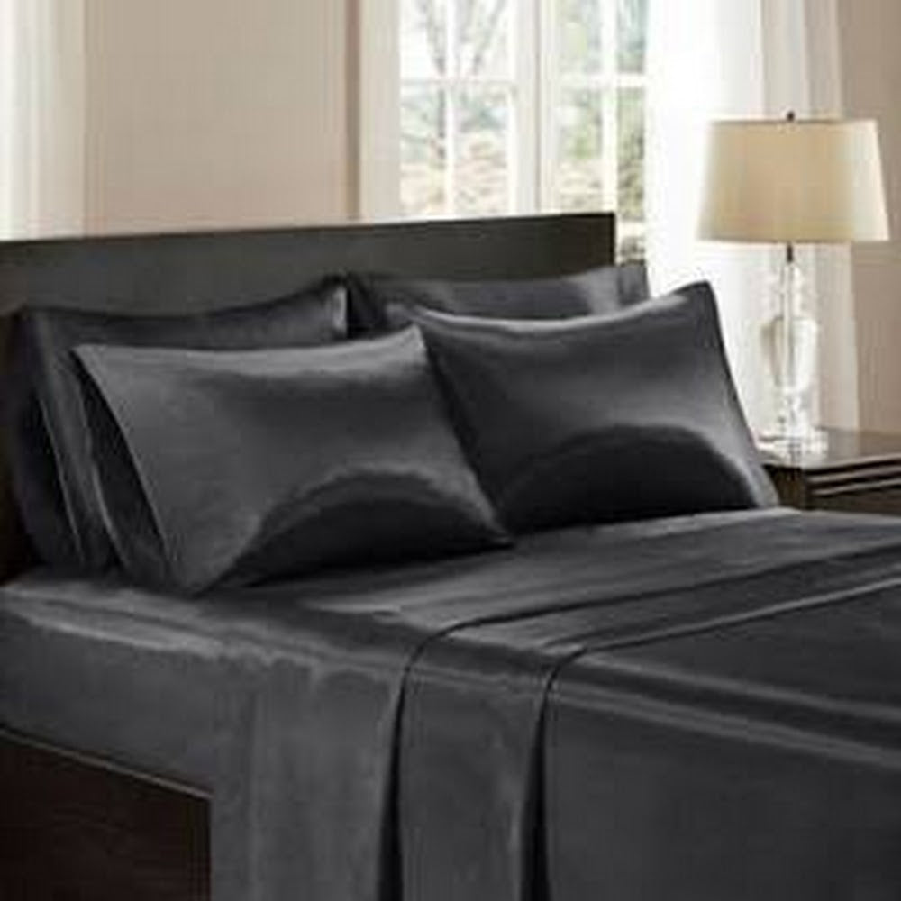 6 Piece Black Satin Bedding Sheet Set Perfect Silk Anniversary