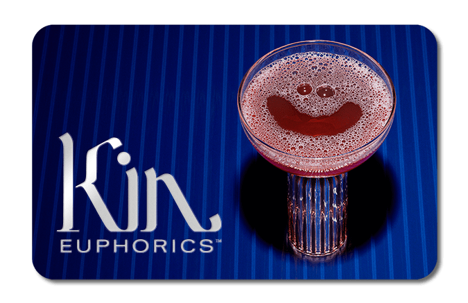 Digital gift card with kin euphorics logo and a non-alcoholic cocktail in a glass