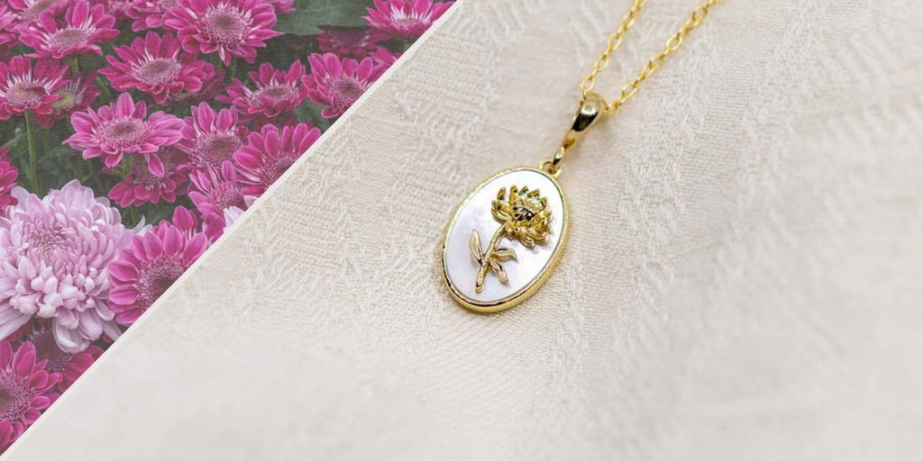 Goldene Kette mit Anhänger Chrysantheme