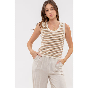 Taupe Striped Crochet Tank