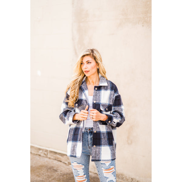 Navy Plaid Shacket-Four Sisters Boutique