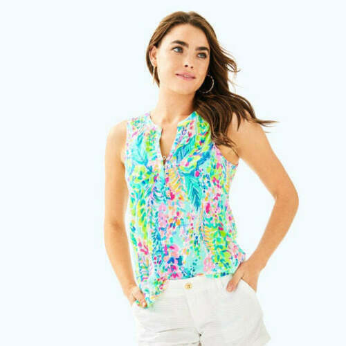 Lilly Pulitzer Essie Catch The Wave Printed Tank Blouse Top