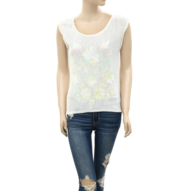 Deny Jeans Sequin Embellished Embroidered Blouse Top XS