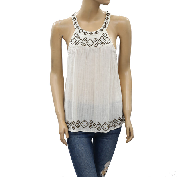 Free People Beaded Embellished Blouse Tank Top