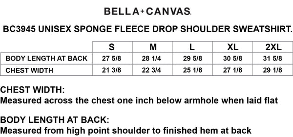 Bella Canvas 3945 Crewneck Sweatshirt Size Chart