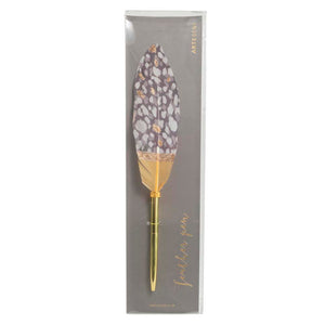 
                
                    Load image into Gallery viewer, Writing Instrument (FEATHER PEN) – Black-Grey Pen with Gold Glitter (Single Feather)
                
            