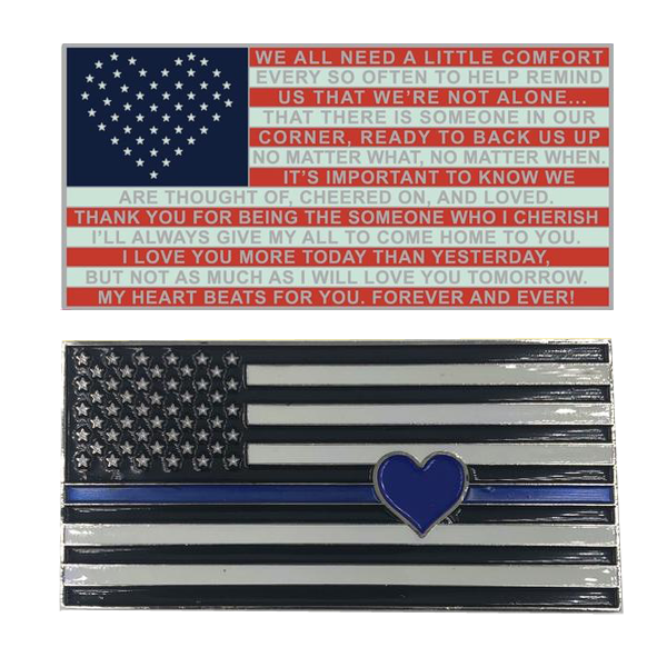 J-005 Thin Blue Line Flag with Heart and Love and Support message Chal ...