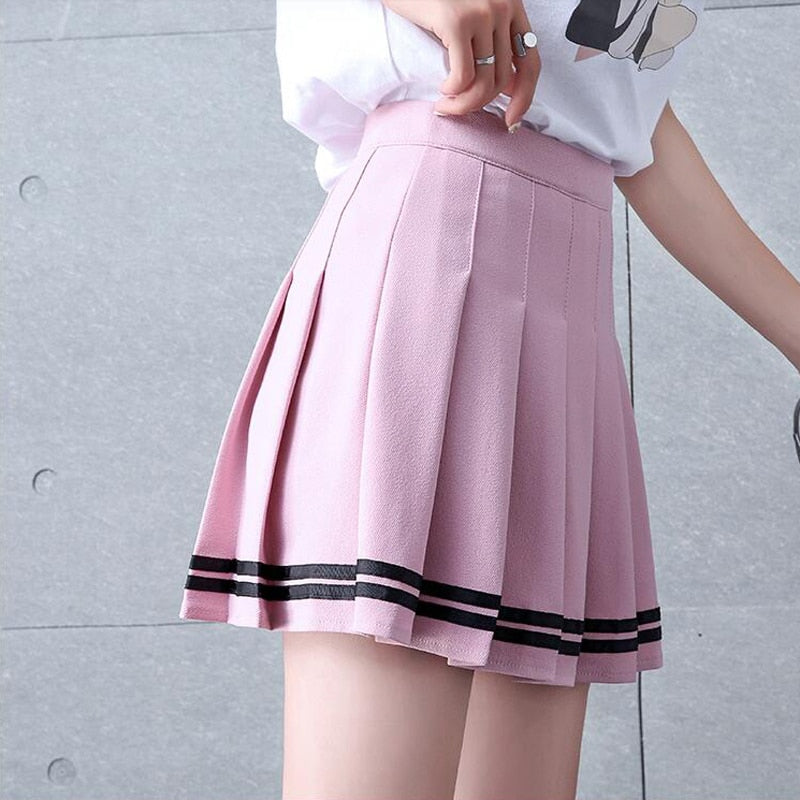 High Waisted Pleated Varsity Skirt (4 Colours) – Peachiie Shop