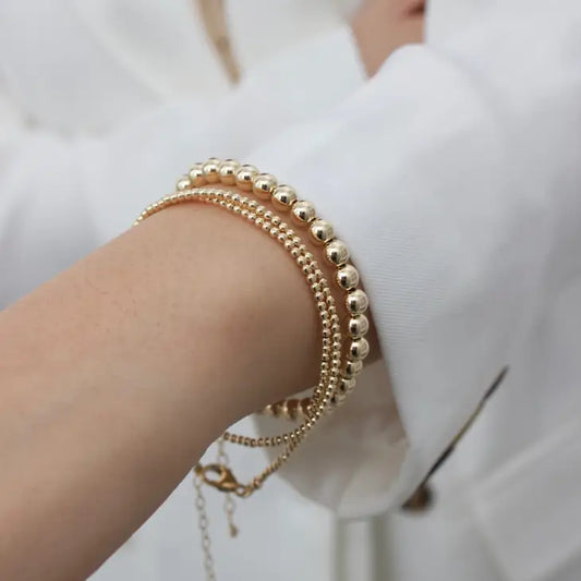Gold Filled Bead Bracelet Set, Pearl Beaded Bracelet, Gold