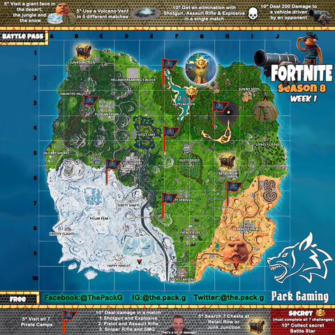 Fortnite Weekly Challenge Maps Pack Gaming - fortnite season 8 week 2