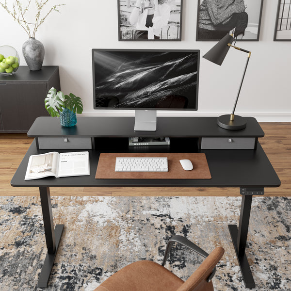 fezibo brasa standing desk in black with drawers