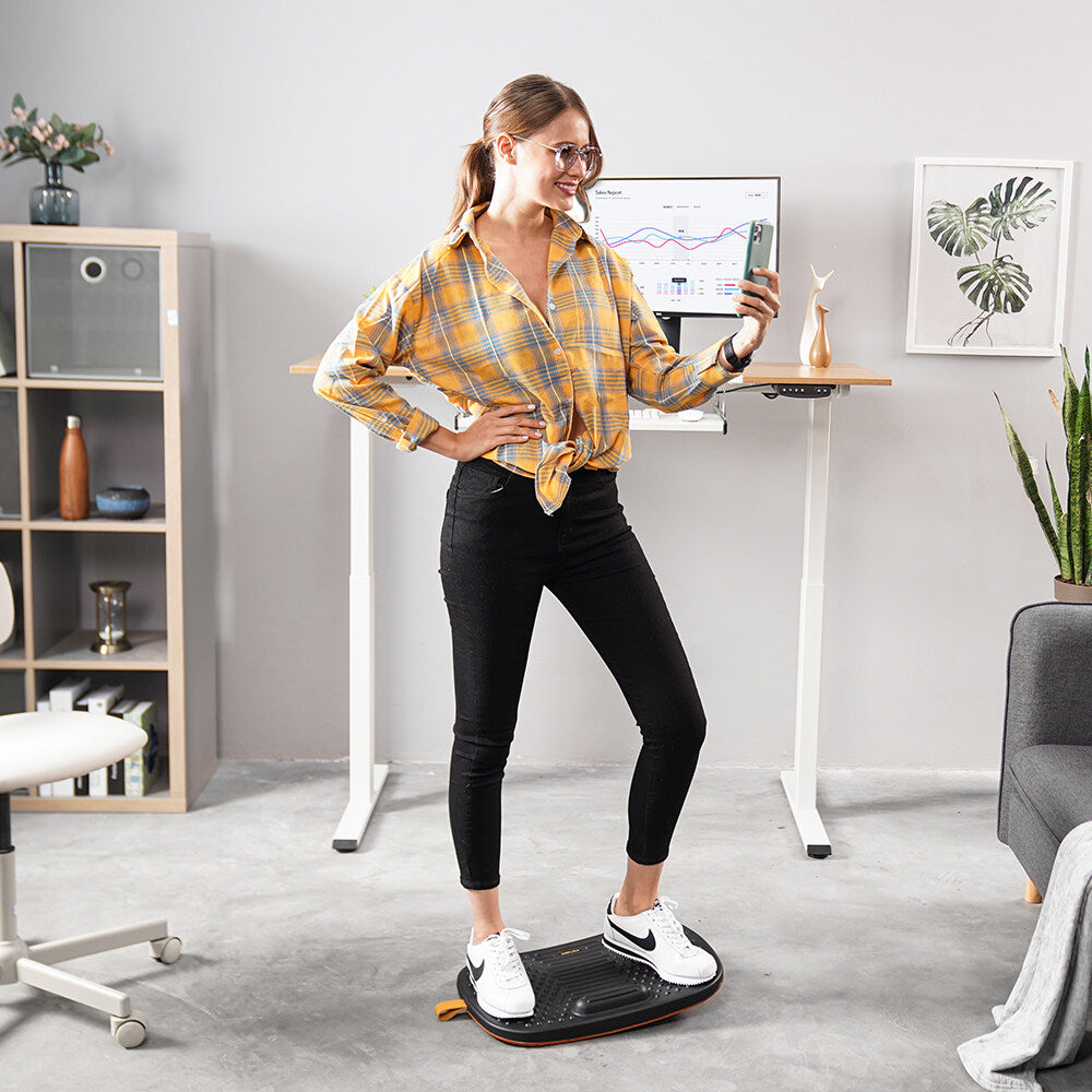 Standing Desk Mat with Bar, Wooden Wobble Balance Board with Ergonomic  Design Comfort Floor Mat-FEZIBO