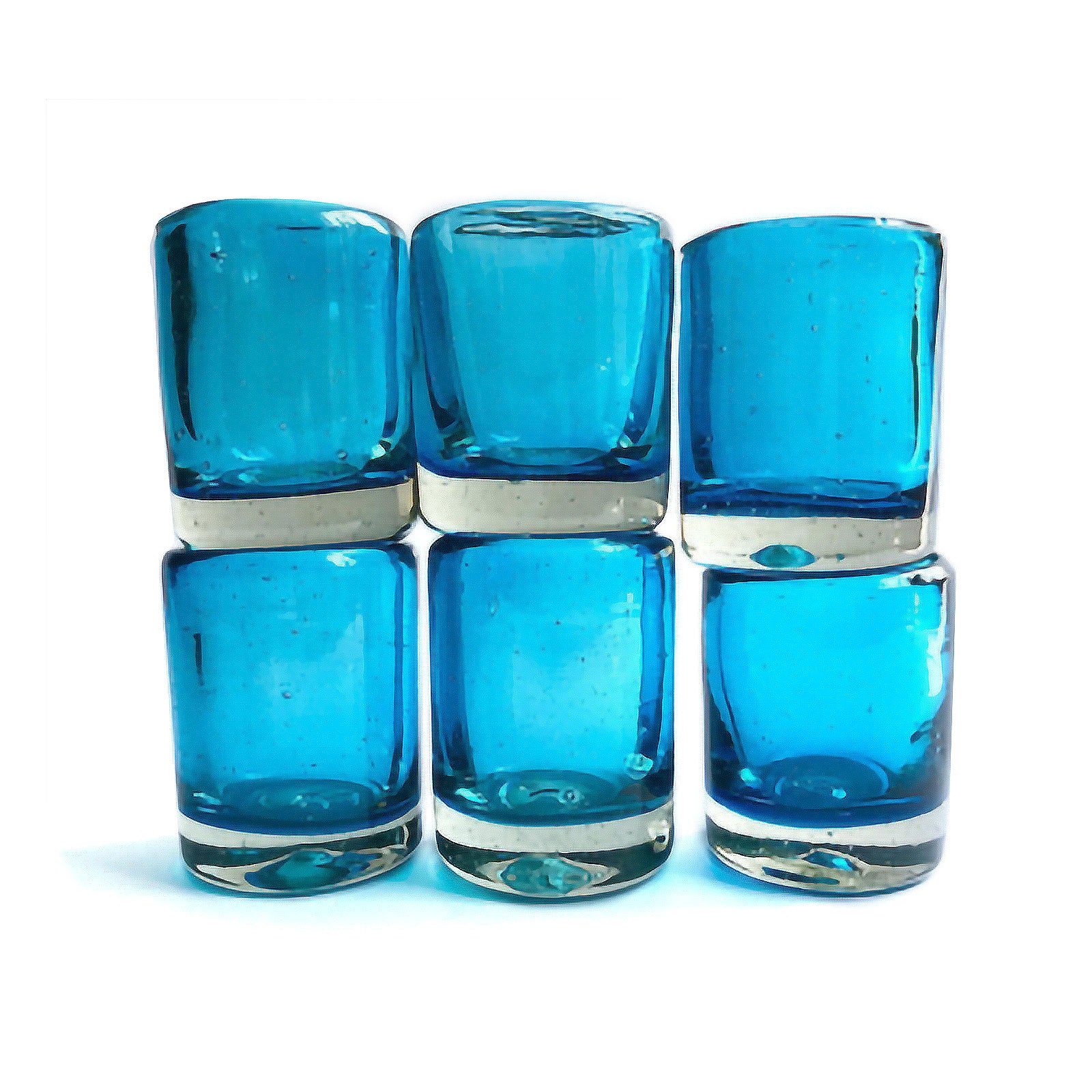 Blown Glass Shot Glasses, Turquoise, Set of 6