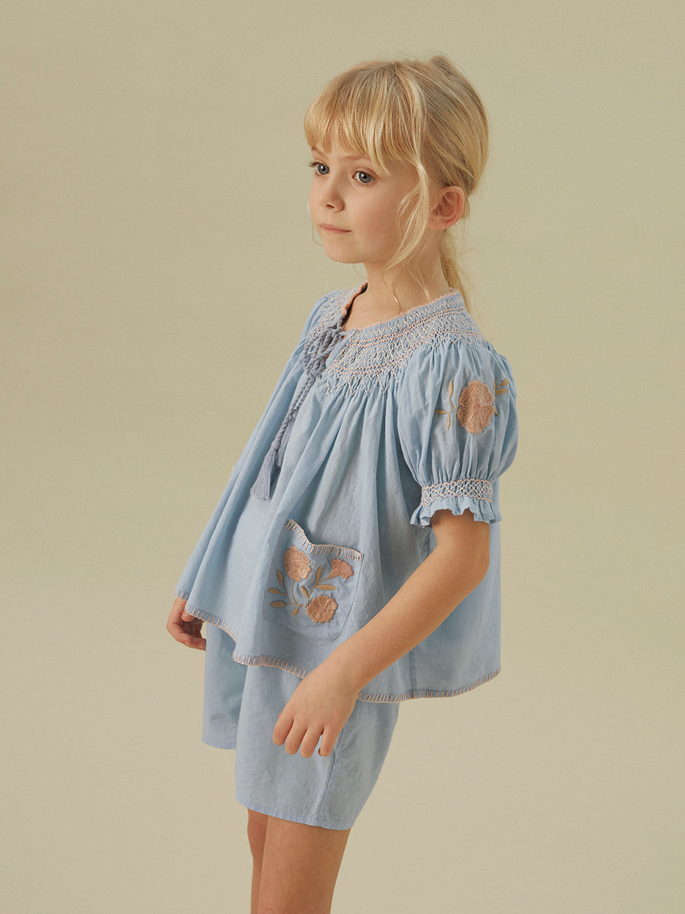 apolina, ss24, spring, summer, embroidered, embroidery, child, children, kids, girls, floral, smocking, dress, pinafore, Stevie, Wendy, dora