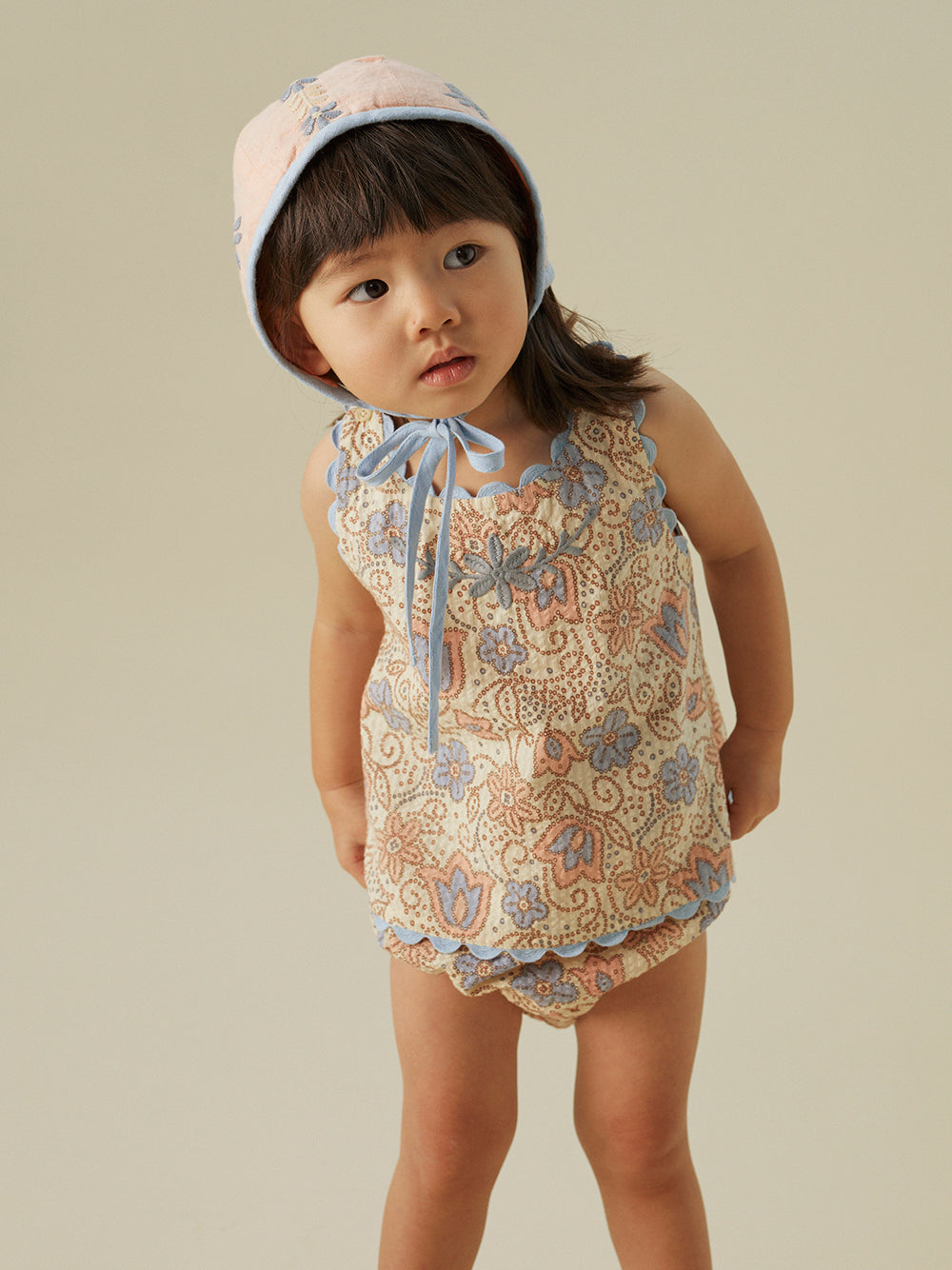 apolina, ss24, spring, summer, embroidered, embroidery, child, children, kids, girls, floral, smocking, dress, pinafore, Stevie, Wendy, dora