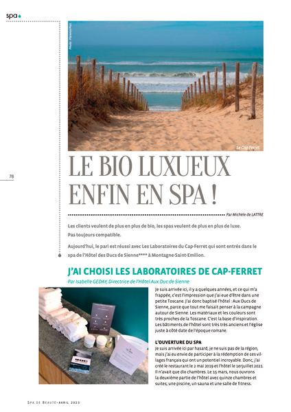 Article de Spa de Beauté - Les Laboratoires du Cap-Ferret à l'Hôtel aux Ducs de Sienne