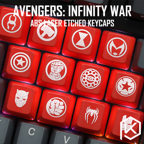Novelty Shine Through Keycaps ABS Etched, Shine-Through Avengers Infinity War hero logo black red custom mechanical keyboards