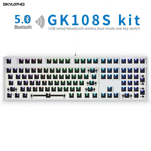 GK108S Dual Mode hot swappable 100% Custom Mechanical Keyboard Kit support rgb switch led type c software balck white case