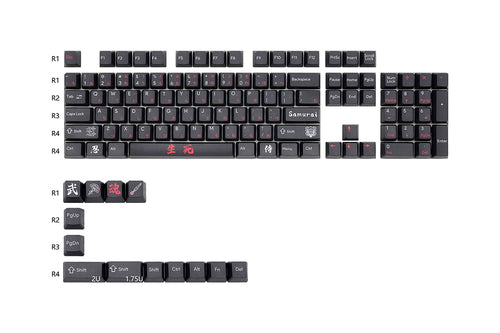 OEM Black Samurai Dye Sub Keycap Set thick PBT for keyboard gh60 poker 87 tkl 104 ansi xd64 bm60 xd68 bm65 bm68 bm80