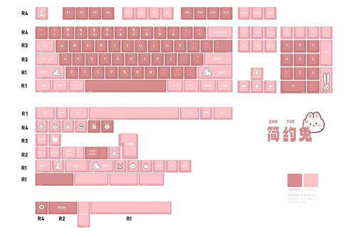 GKs Cherry Profile Simple Rabbit Dye Sub Keycap Set thick PBT for keyboard 87 tkl 104 ansi xd64 bm60 xd68 xd84 BM87 BM65 Pink