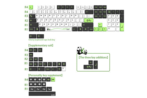 GKs Panda Bamboo MDA Profile Dye Sub Keycap Set PBT for keyboard poker 87 tkl 104 ansi xd64 bm60 xd68 BM87 BM65 Green White