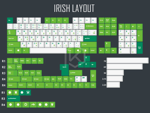 cherry profile Dye Sub Keycap Set PBT plastic green Irish layout royal typewriter colorway for gh60 xd64 xd84 xd96 tada68 87 104