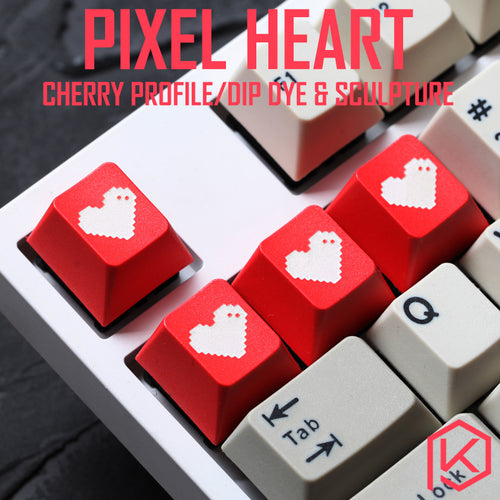 Novelty cherry profile dip dye and sculpture pbt keycap for mechanical keyboards Dye Sub legends pixel heart black red white