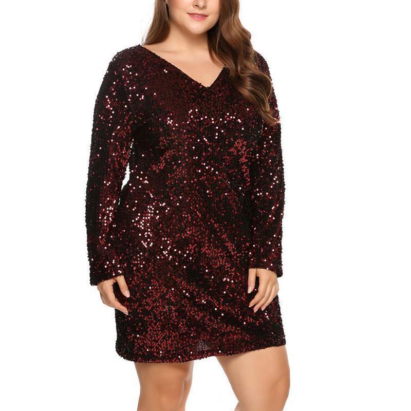 Plus Solid Sequin Dress, SHEIN USA