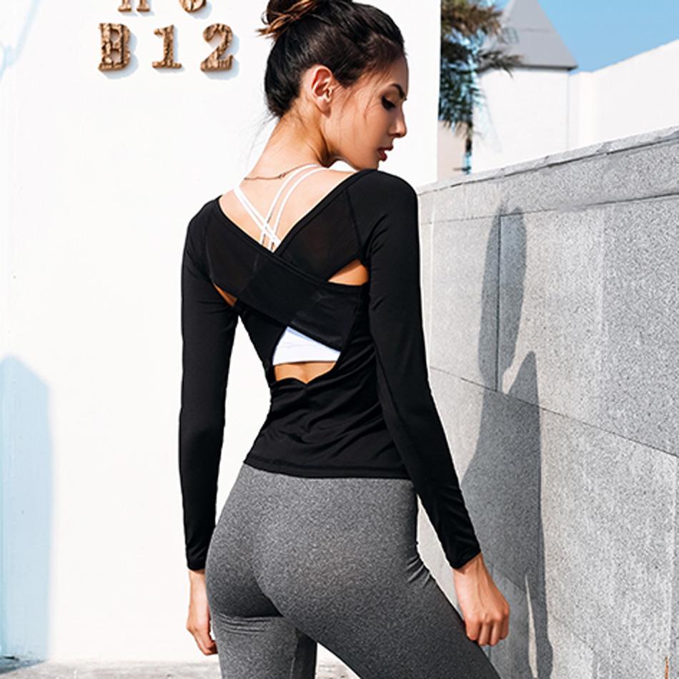 Cross Mesh Open Back Long Sleeve Fitness Top