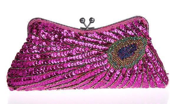 Vintage Peacock Sequin Evening Bag Sequin Bags Loom Rack Hot Pink 