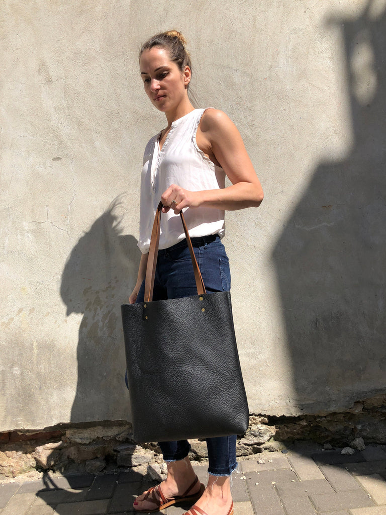 Tall Leather tote bag Travel leather bag Leather Shopper bag – Urban ...