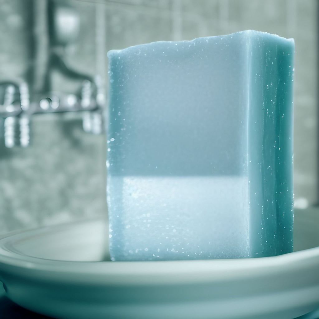 blue bar soap in shower