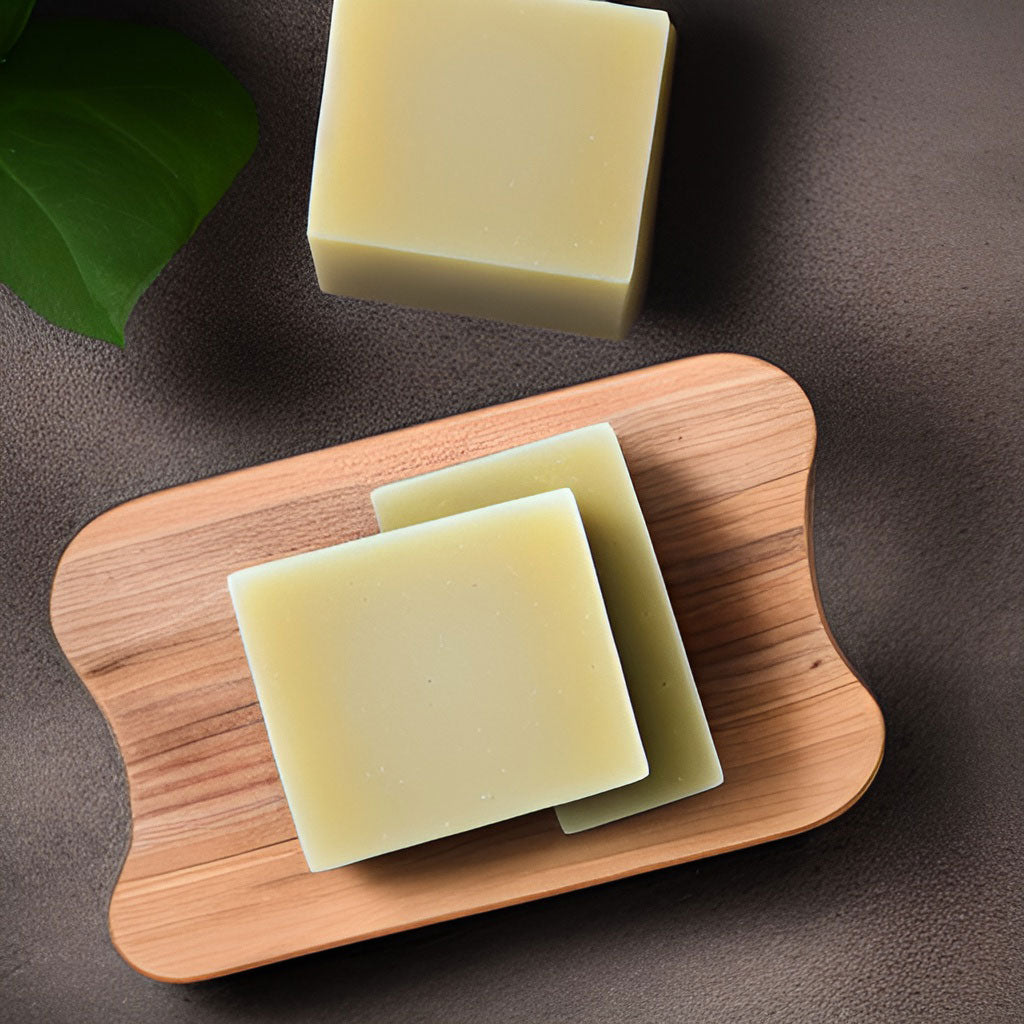 soap bars on a wooden cutting board