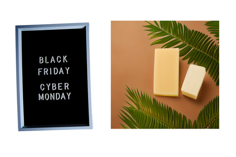 Black Friday sale sign with photo of handmade soap