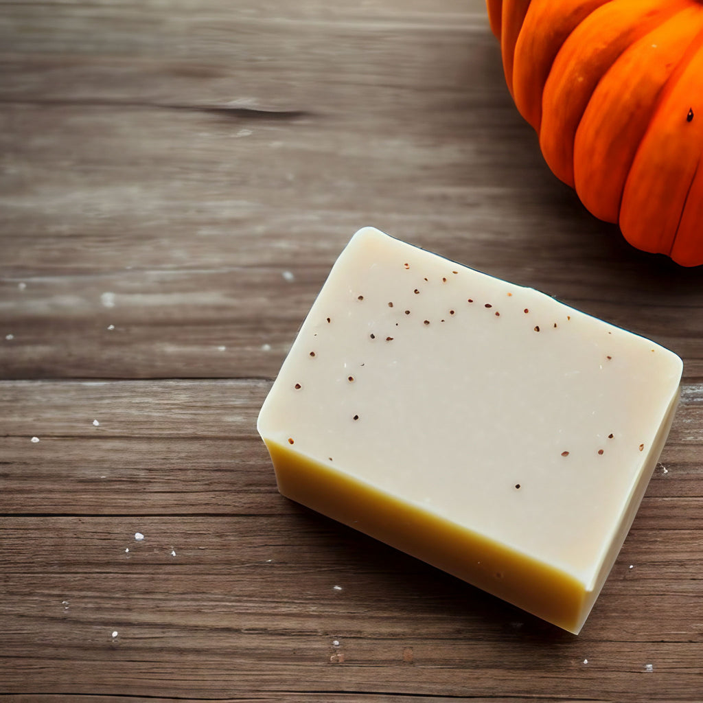 handmade pumpkin spice scented soap to pair with another gift for a fall or autumn themed gift presentation