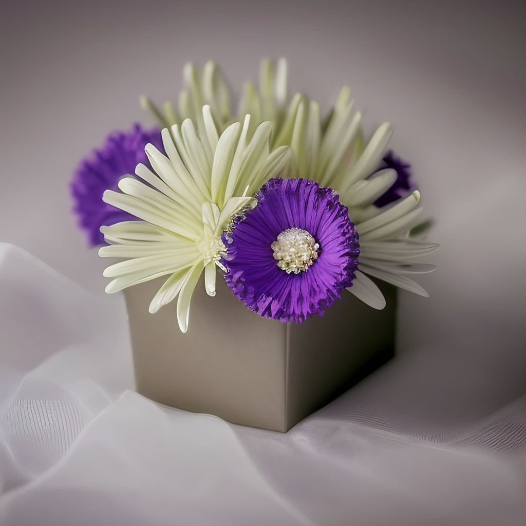 soap sample favor box decorated with purple flowers and white flowers 
