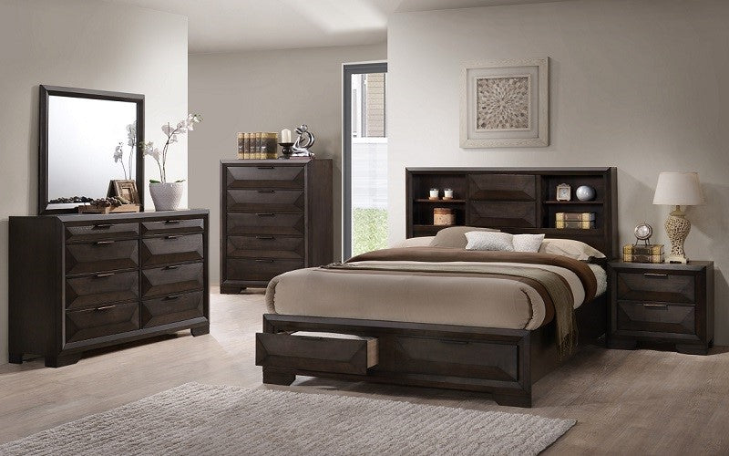 Bedroom Set With Bookcase Headboard Drawers 8 Pc Espresso