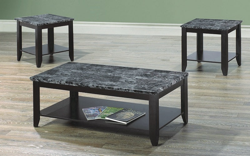 Coffee Table Set With Mable Top 3 Pc Espresso