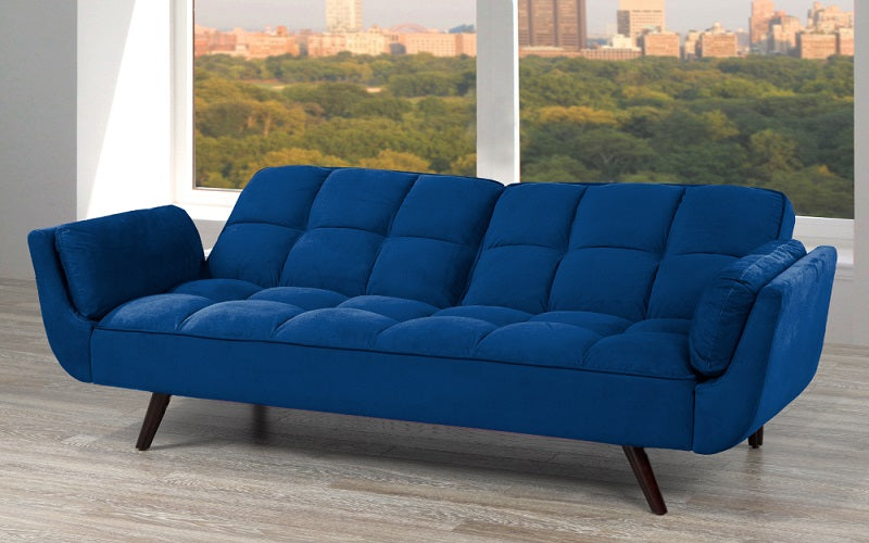 Velvet Fabric Sofa Bed with Arm Rest - Royal Blue - Furnberry