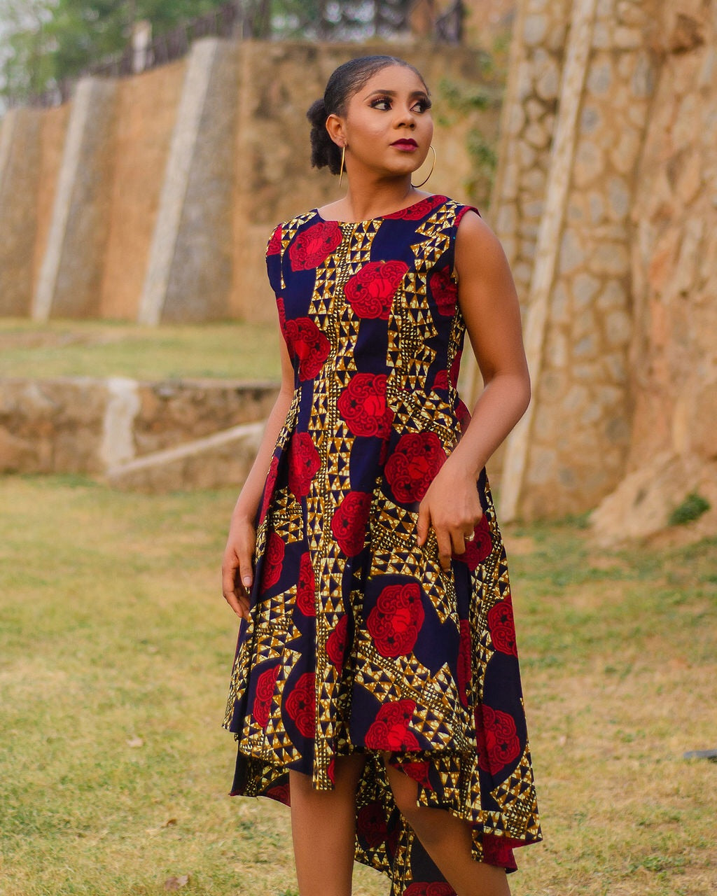 Abims African print Ankara high low pleated flay dress – Afrothrone