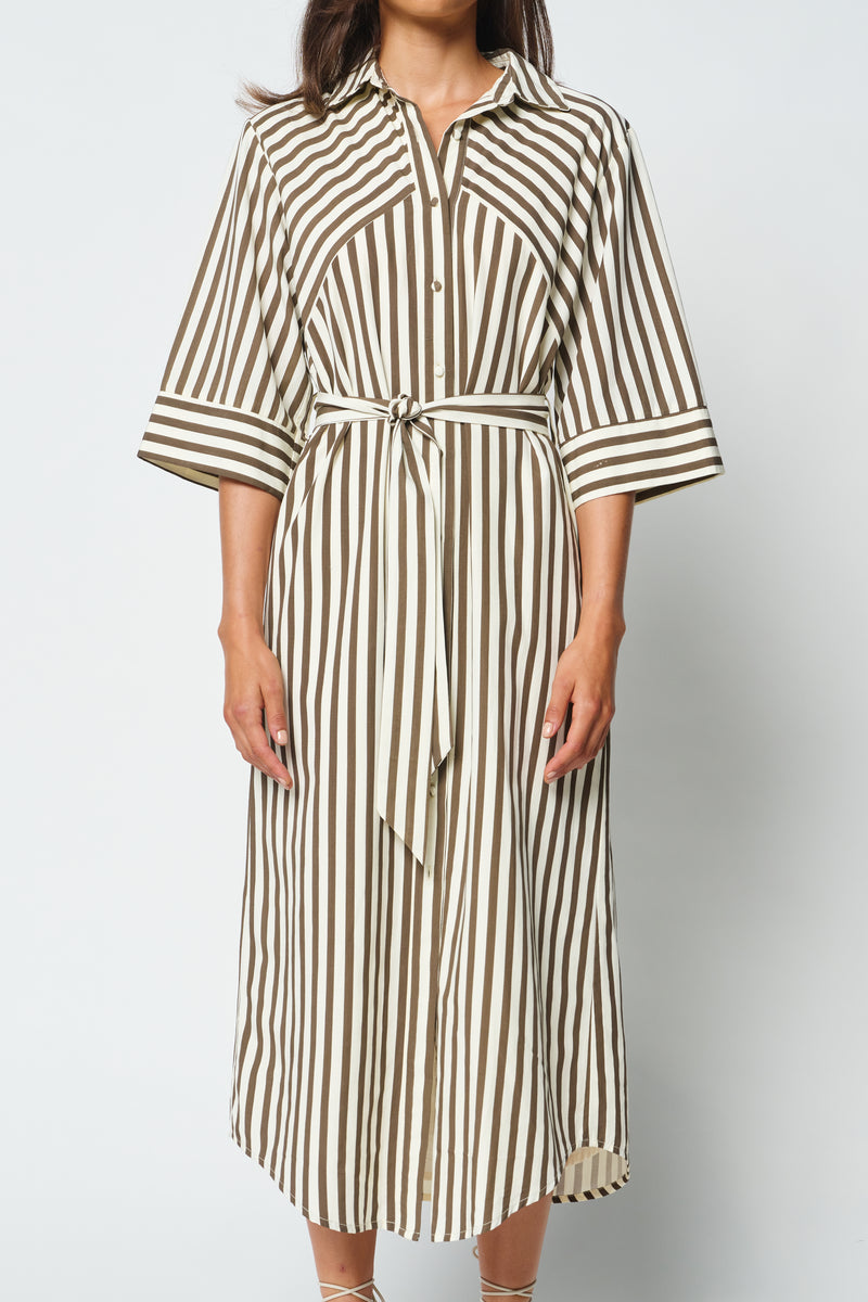 Hali Stripe Shirt Dress - Chocolate / Buttercream