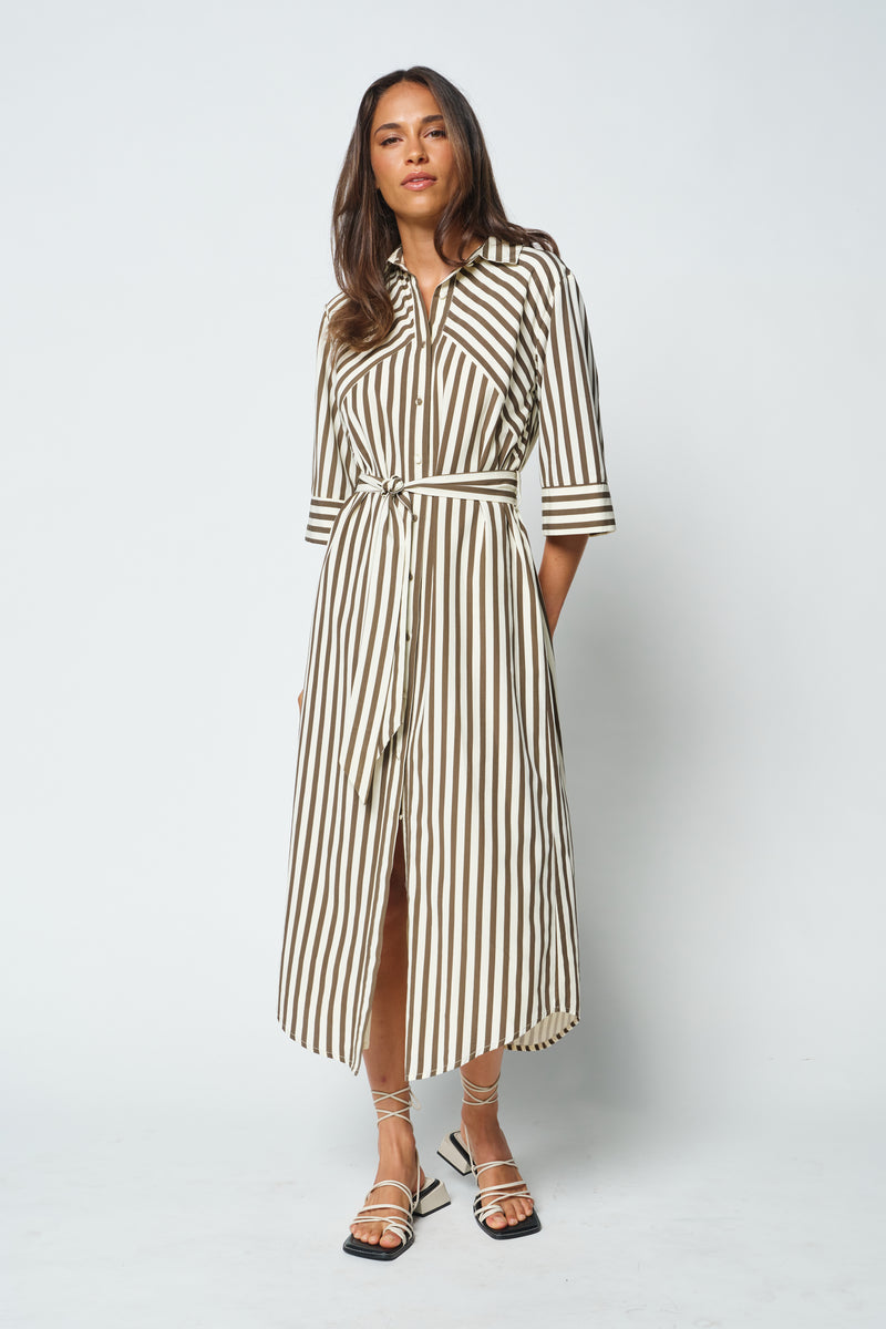 Hali Stripe Shirt Dress - Chocolate / Buttercream