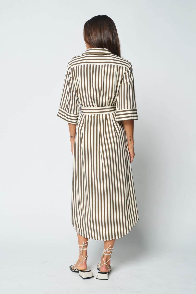 Hali Stripe Shirt Dress - Chocolate / Buttercream