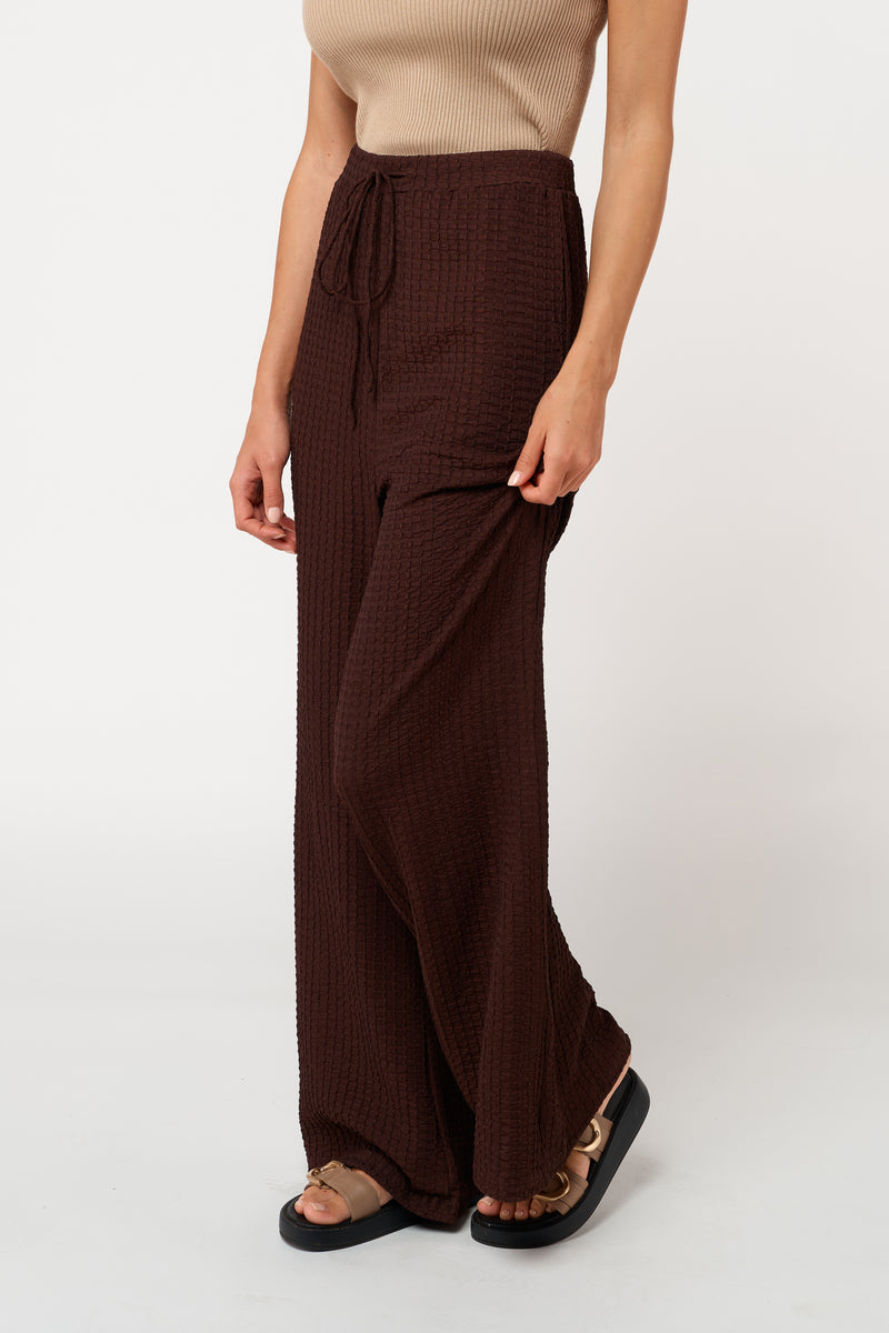 Franca Textured Wide Leg Pant - Chocolate